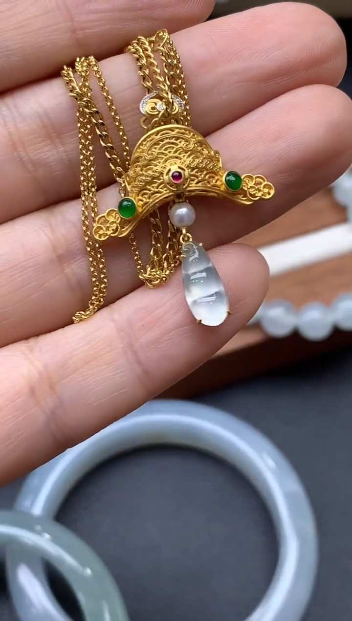 颈饰18K金镶嵌翡翠756-中国好珍宝