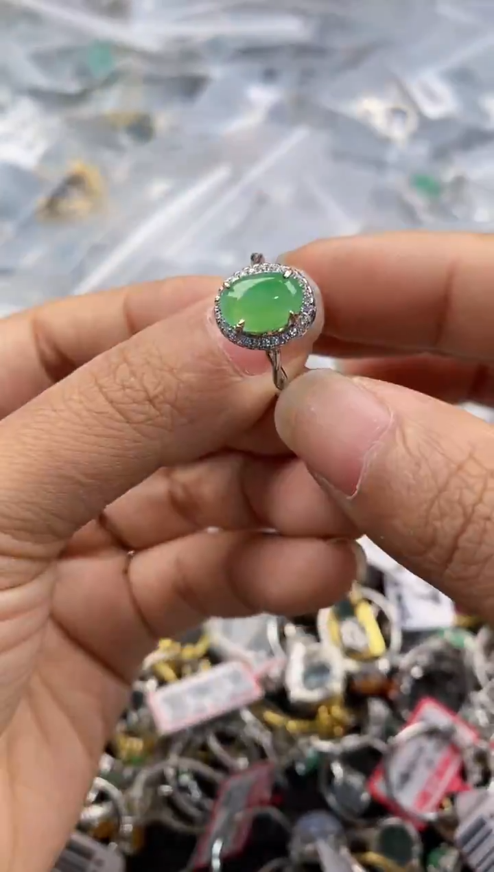 银S925镶嵌戒指翡翠555--3