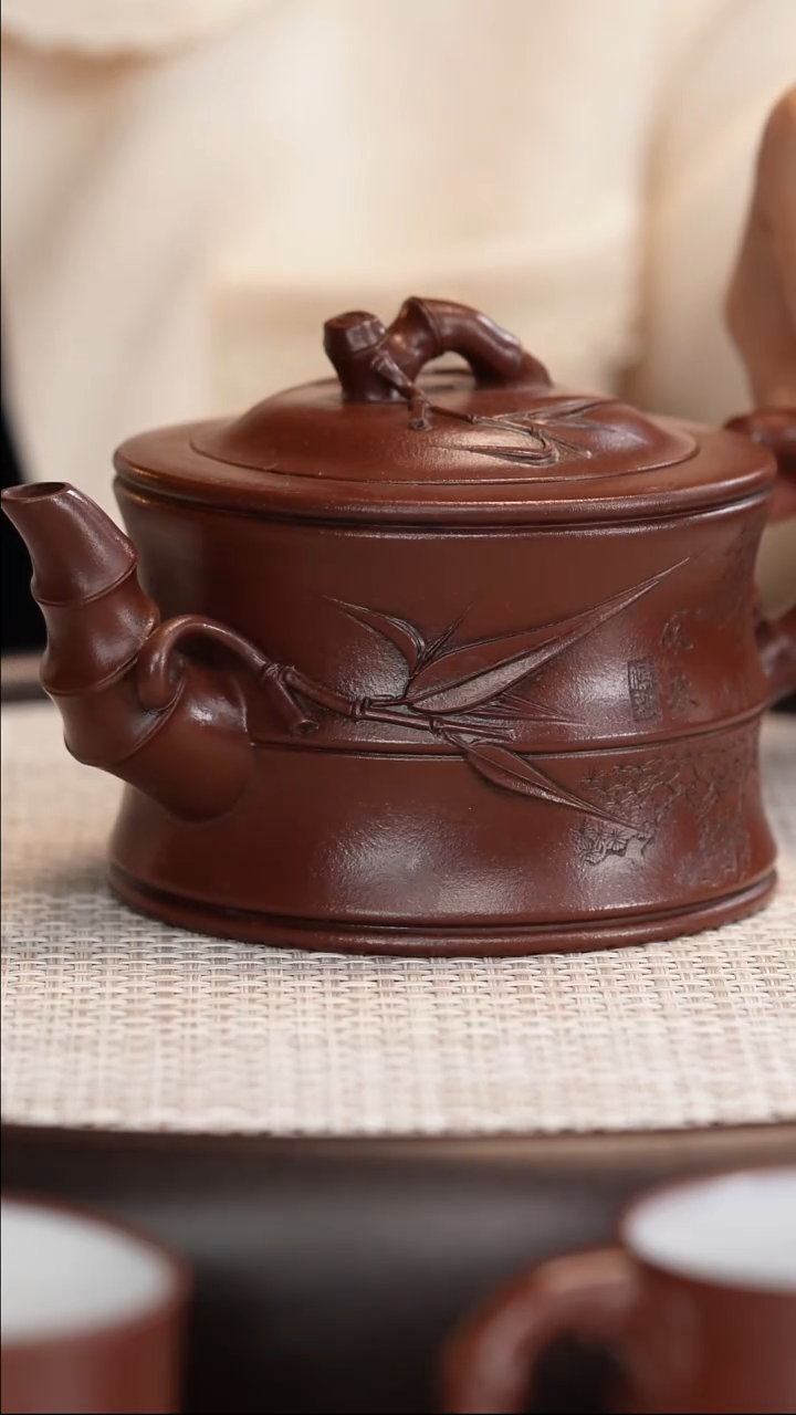 紫砂茶壶【陈小听】老紫泥 一品竹段套组   380cc