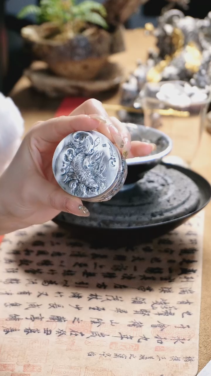 【闪购商品】纯银寿桃锦鲤茶叶罐