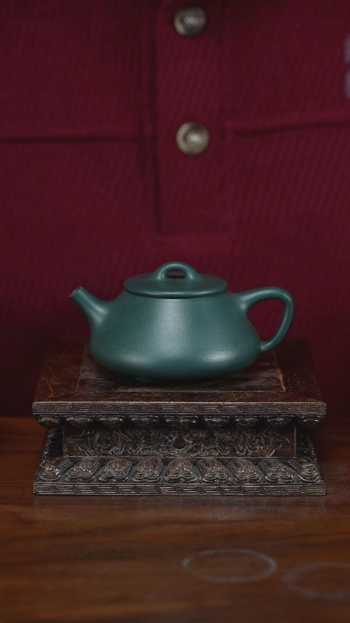 【闪购商品】紫砂茶壶平盖石瓢 民国绿泥 130cc