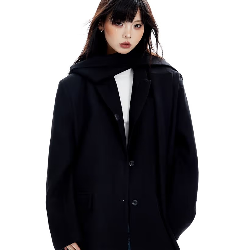 APEA美式千金风西装外套2023冬季高级感宽松加厚短款羊毛风衣J