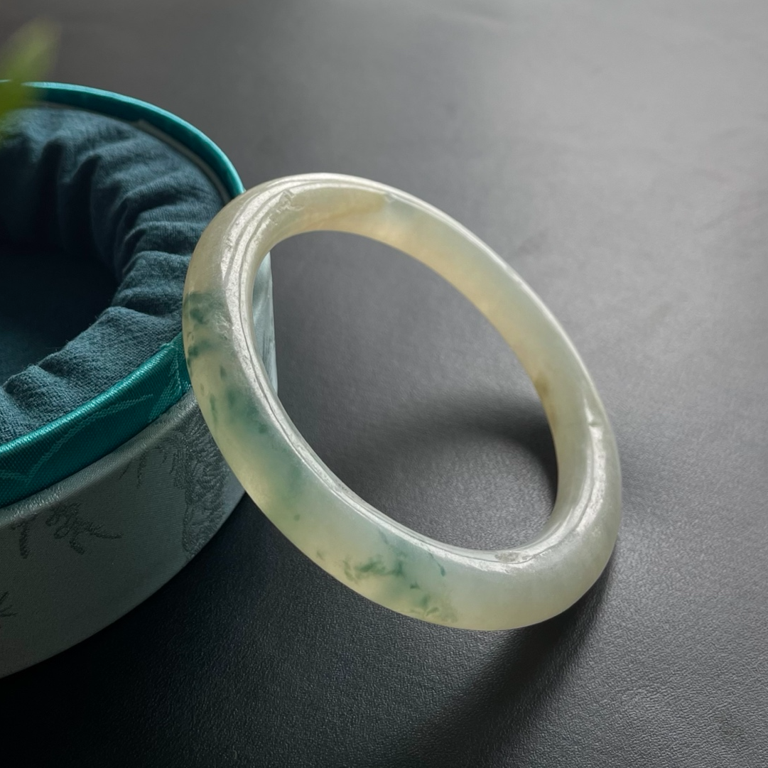 【静心】“流光”冰种冰透飘花老翡翠手镯（圈口61）