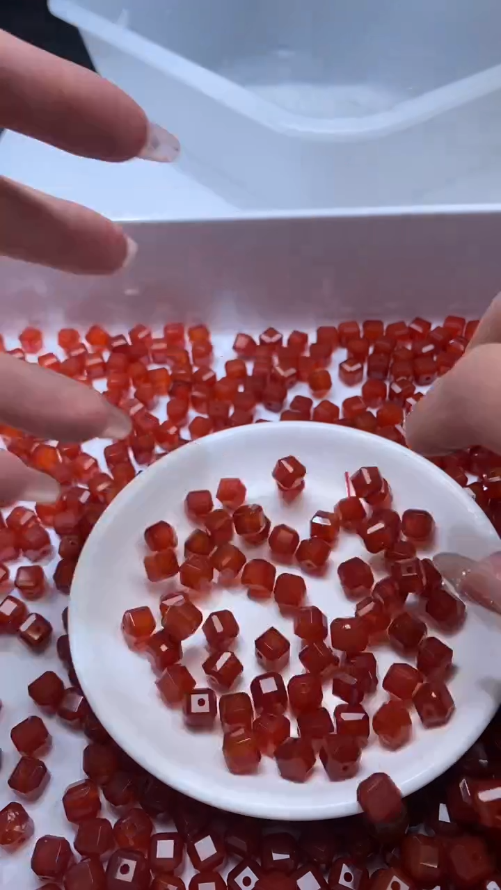 未镶嵌颈饰玛瑙/玉髓W3107柿子红色方糖8mm*10颗