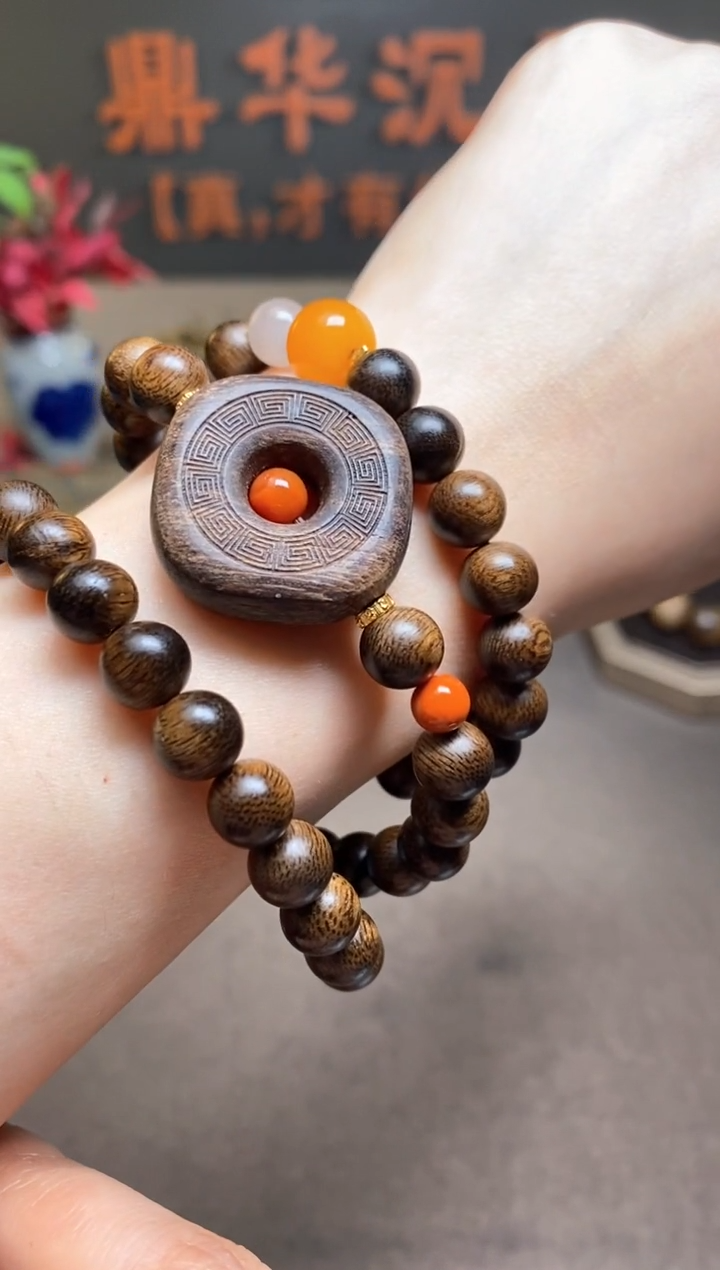 【闪购商品】沉香手串越南芽庄绿棋楠0.8+白棋沉香木雕配饰