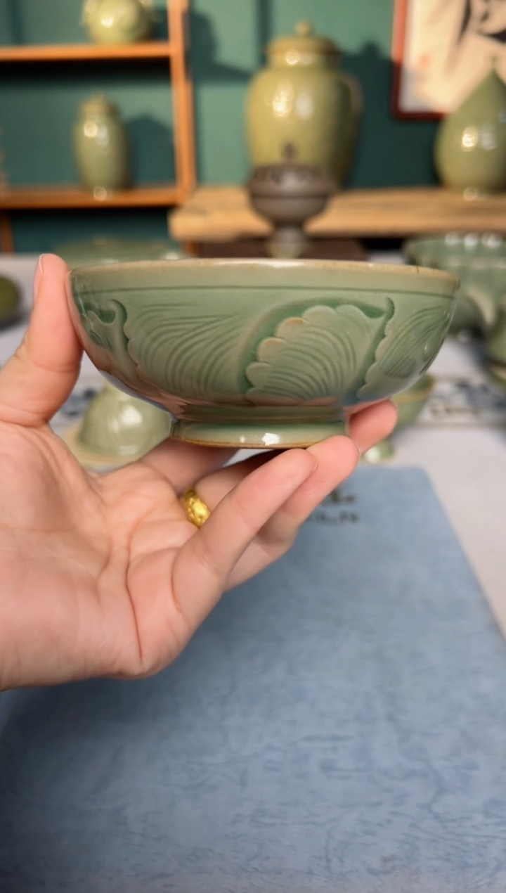 【闪购商品】其他纯手工秘色内外双刻海水游鸭普洱杯