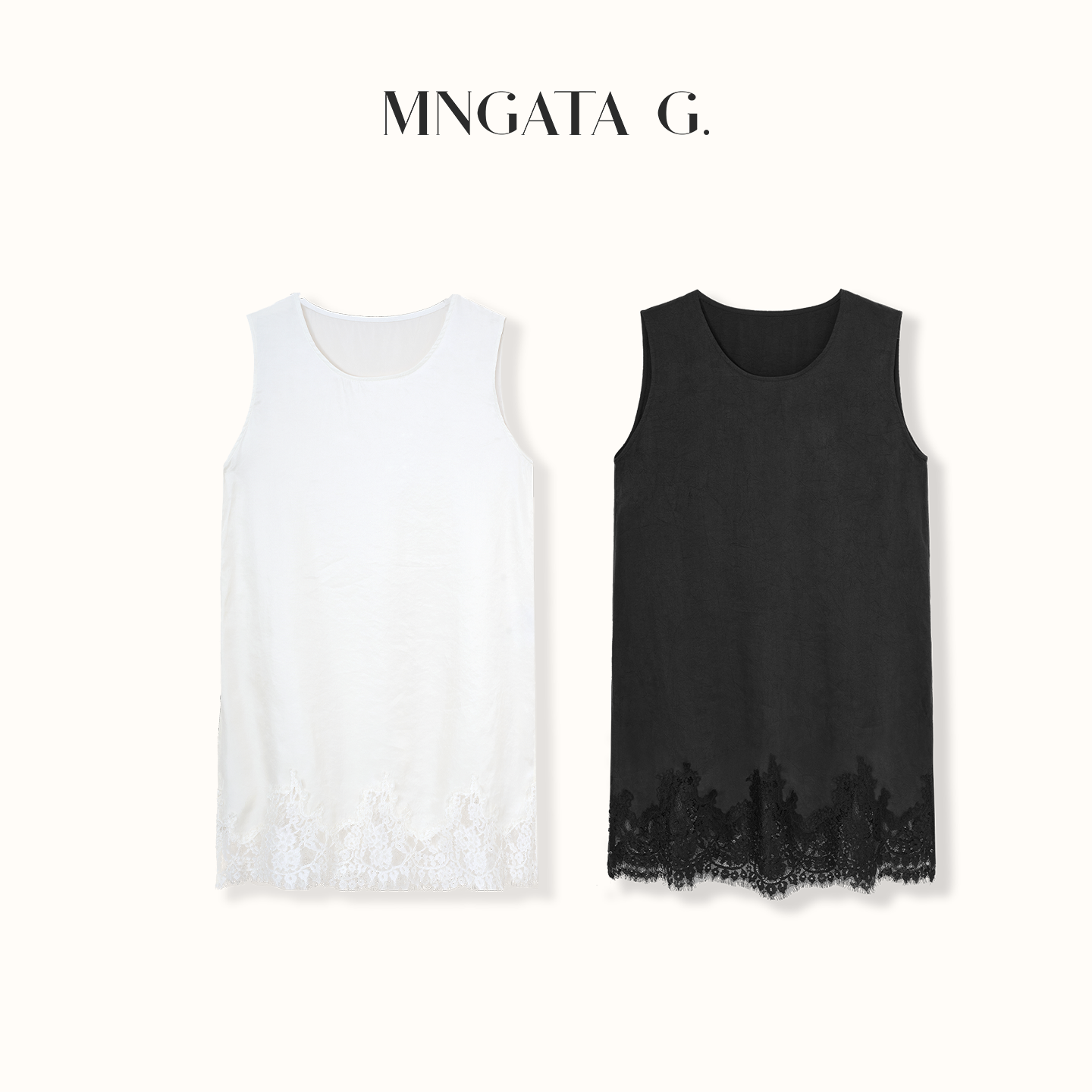 MNGATA G.宫小妍【素澜汐】曼加塔直筒镂空日常丝滑蕾丝背心6040574
