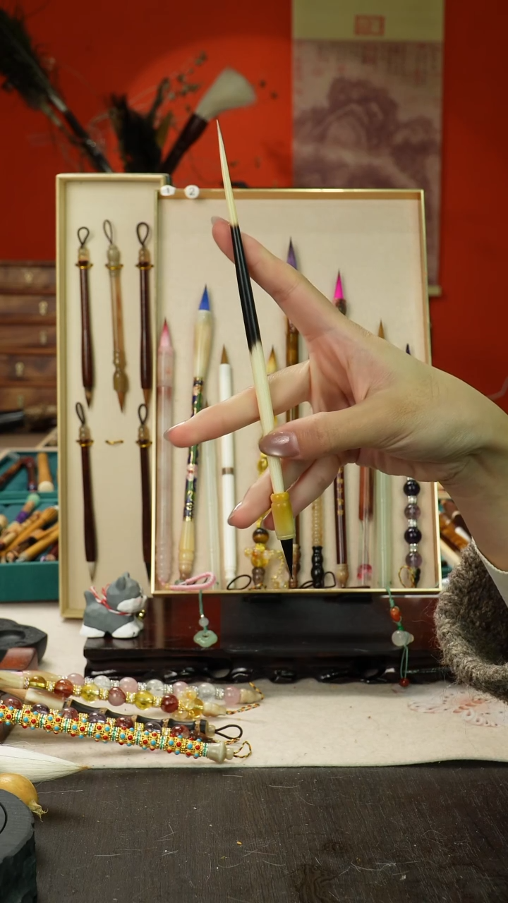 12号孤品高货毛笔链接 清水试笔 蘸墨不退