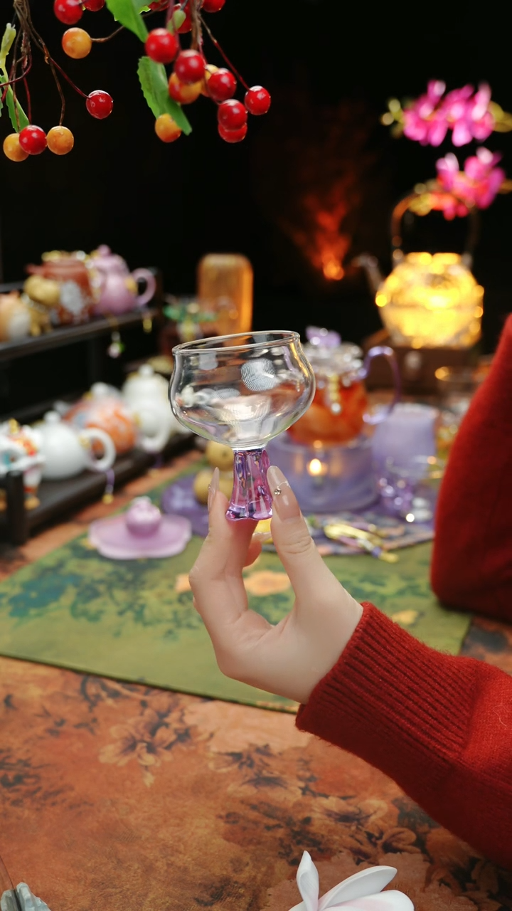 【闪购商品】紫色高足玻璃主人杯60cc@@@@