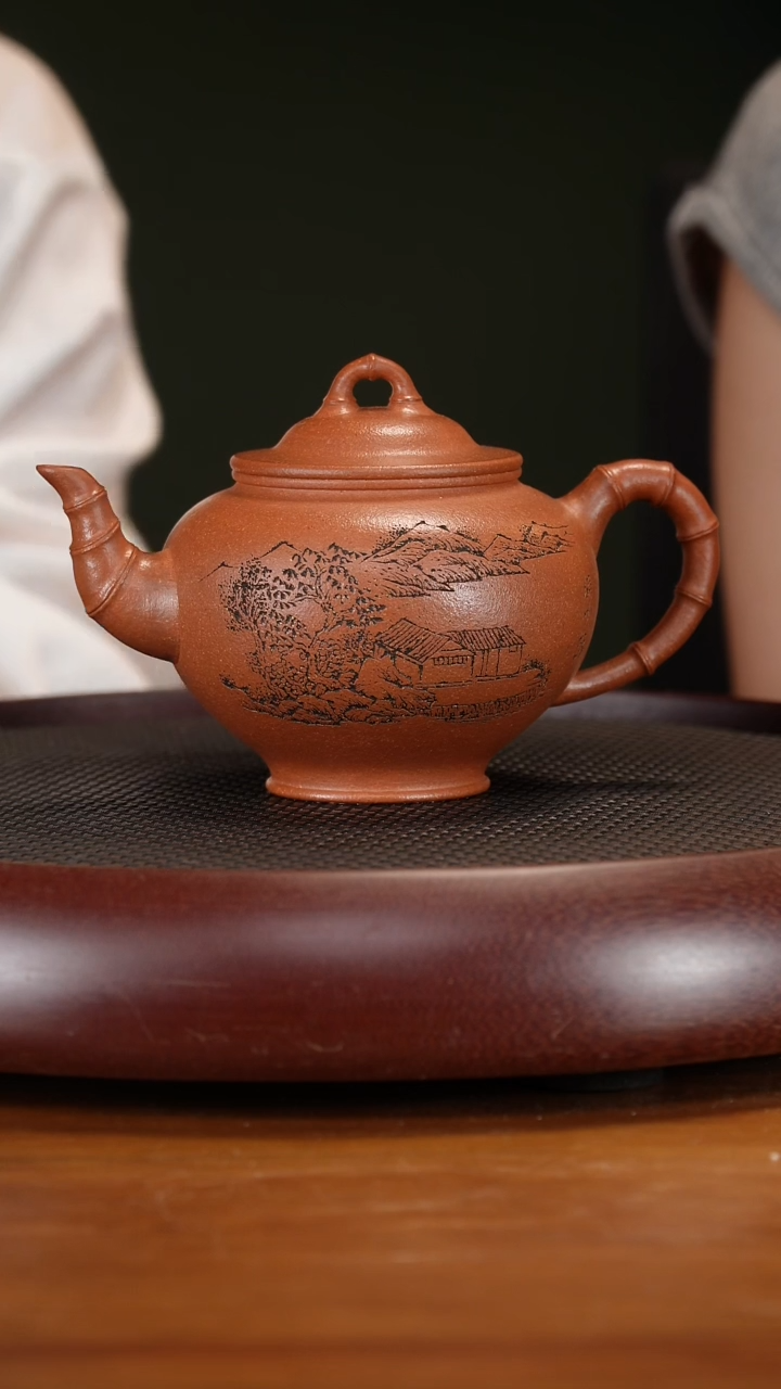 茶壶紫砂139GSZ大圆竹壶 鸣远金砂480cc