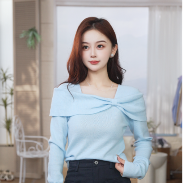 【双11提前购】茵曼25秋季时尚蝴蝶结套头毛衣慵懒百搭纯色针织衫