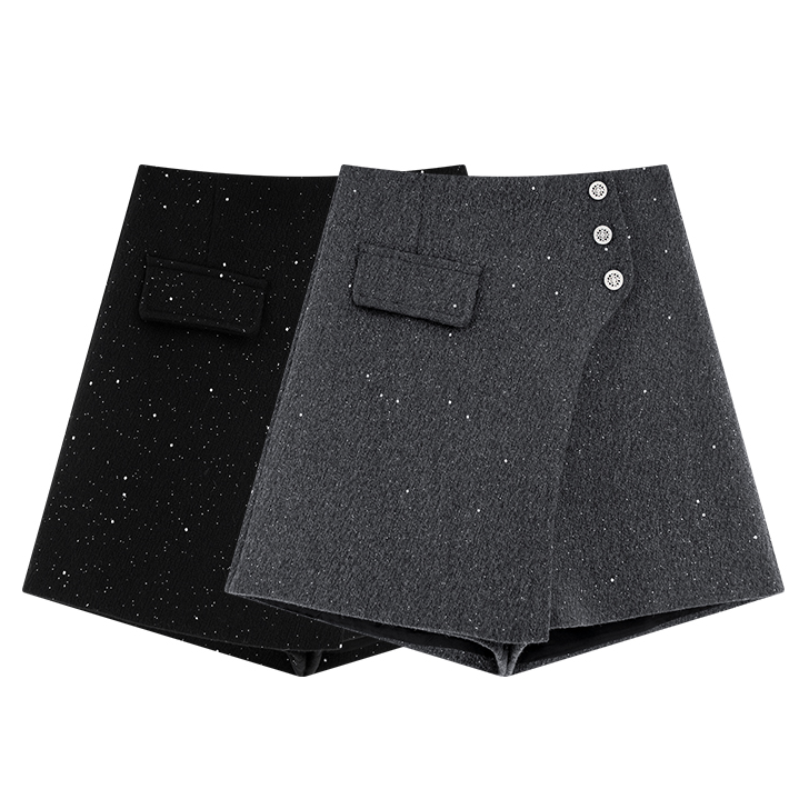 不规则闪闪裙裤女秋冬毛呢新款2025新款高腰显瘦a字阔腿靴裤外穿