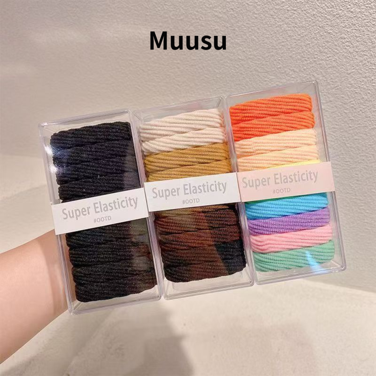 【Muusu】新款皮筋高弹力耐用无缝接螺纹盒装发圈简约百搭发饰