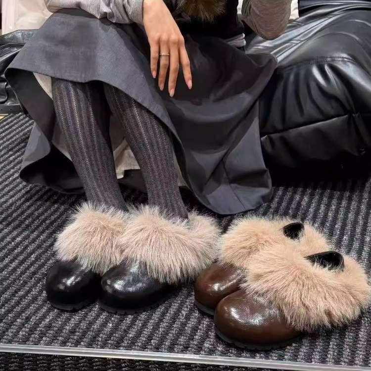 斯拉夫式2025冬季新款两穿百搭单鞋一脚蹬毛毛鞋博肯鞋