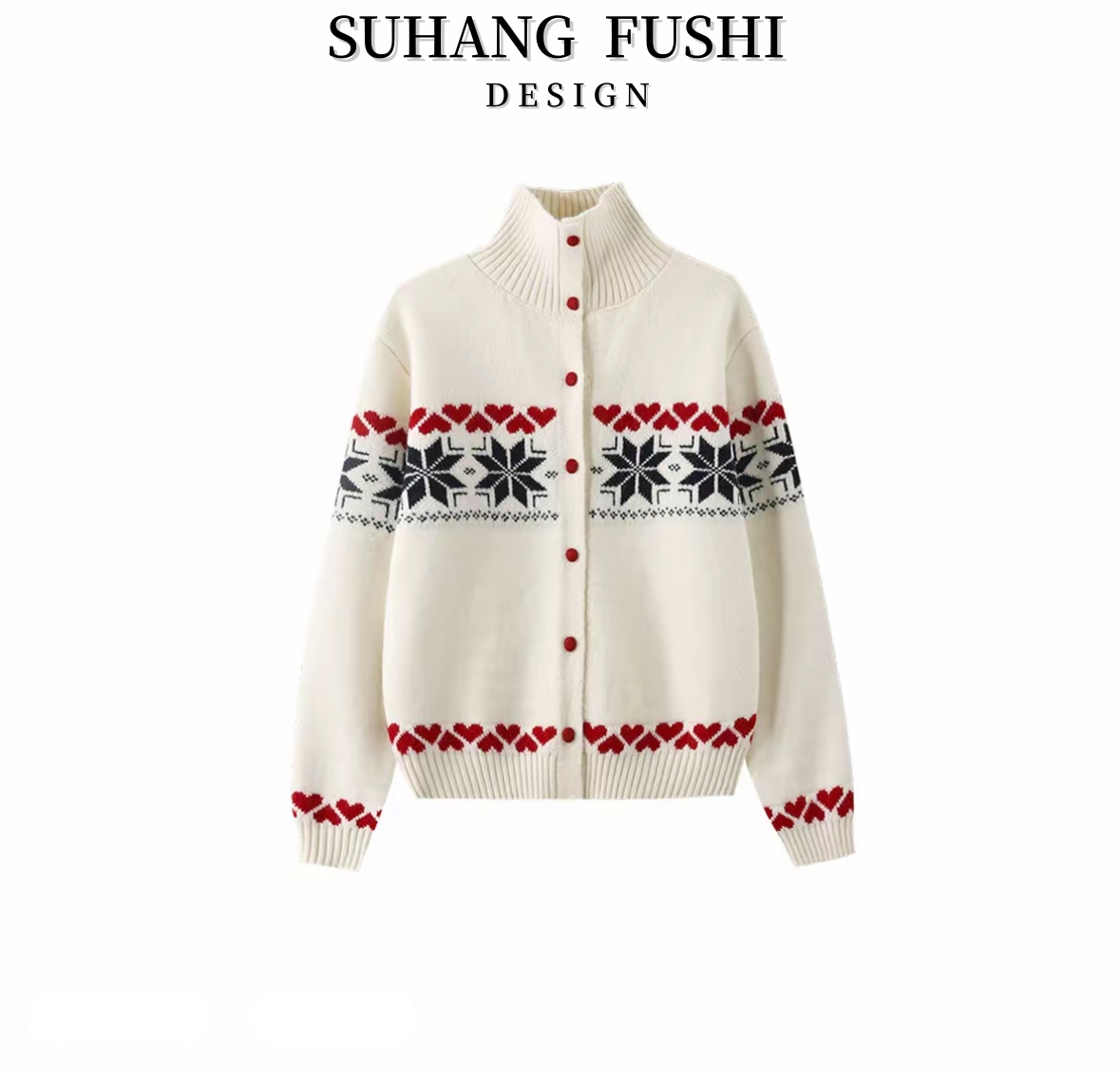 【红扣费尔岛】高级感费尔岛提花灰色高领毛衣秋冬新款别致开衫