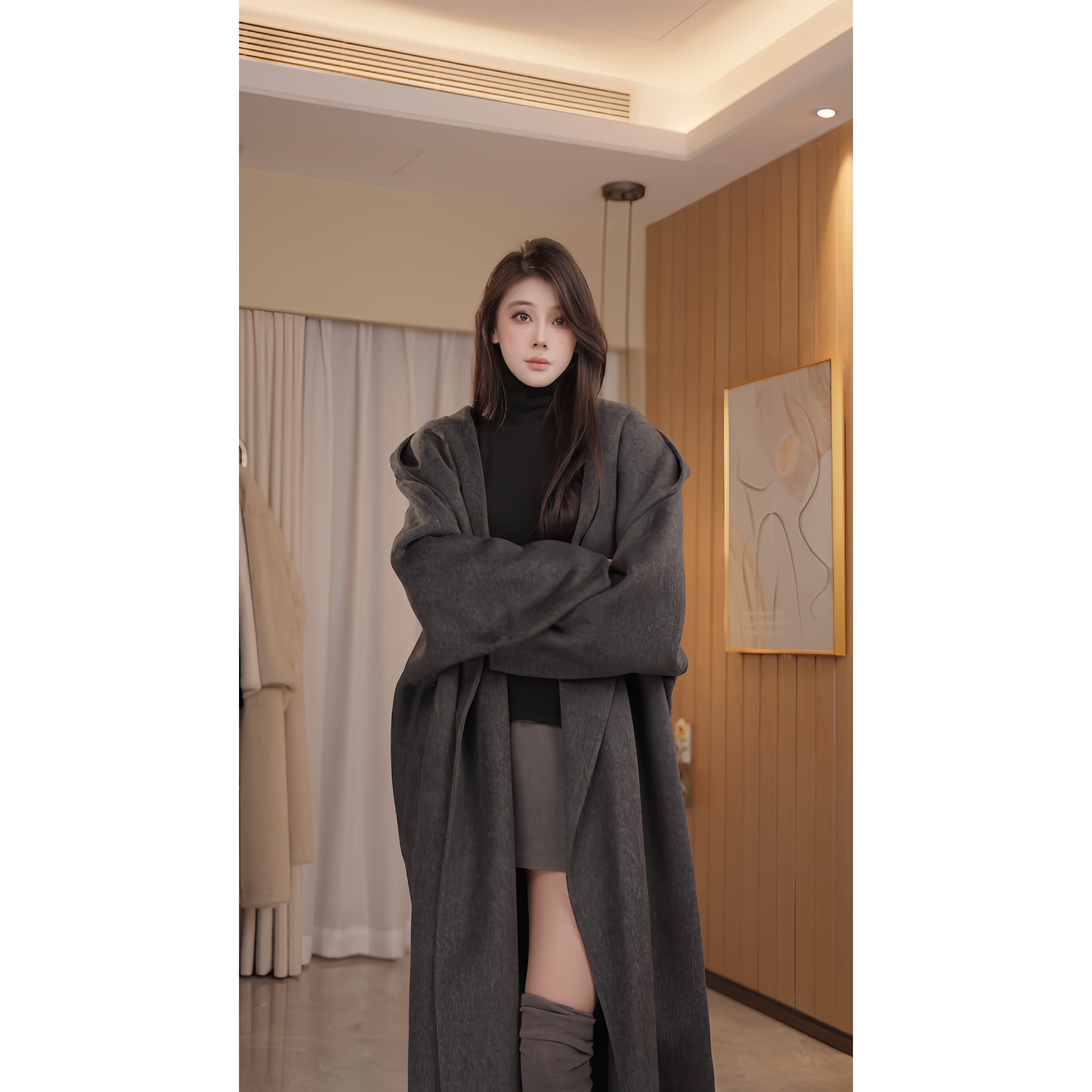 【瑶瑶专属】2025双面羊毛大衣中长款连帽宽松时尚百搭设计师款气质