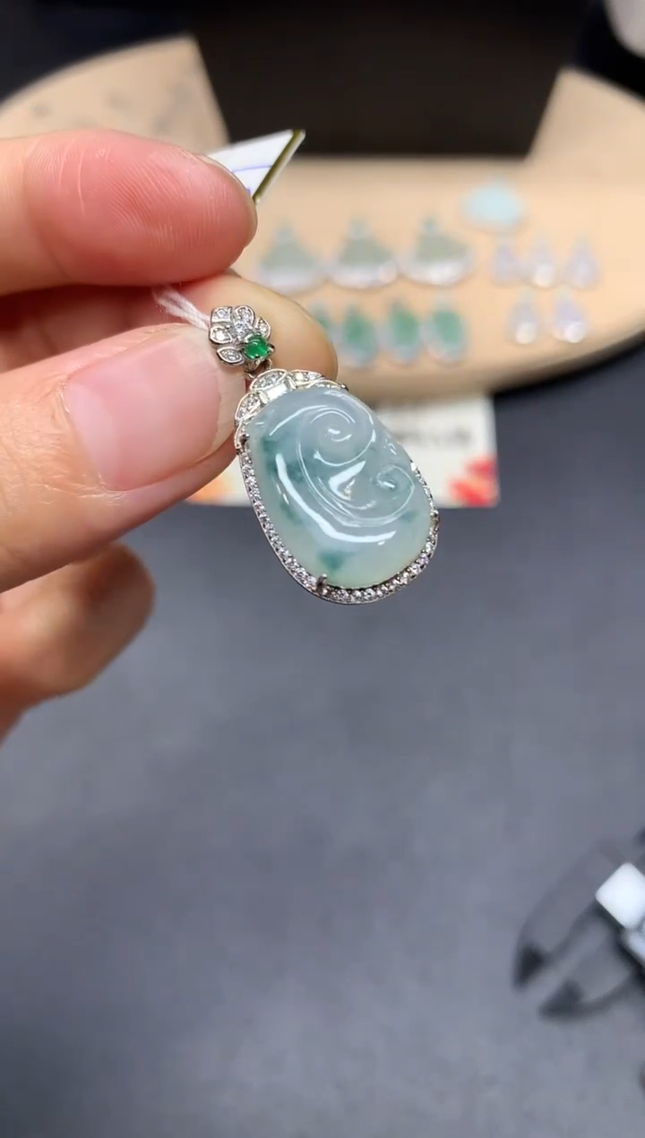 翡翠银S925镶嵌吊坠(不含链)如意【多样性发其一】