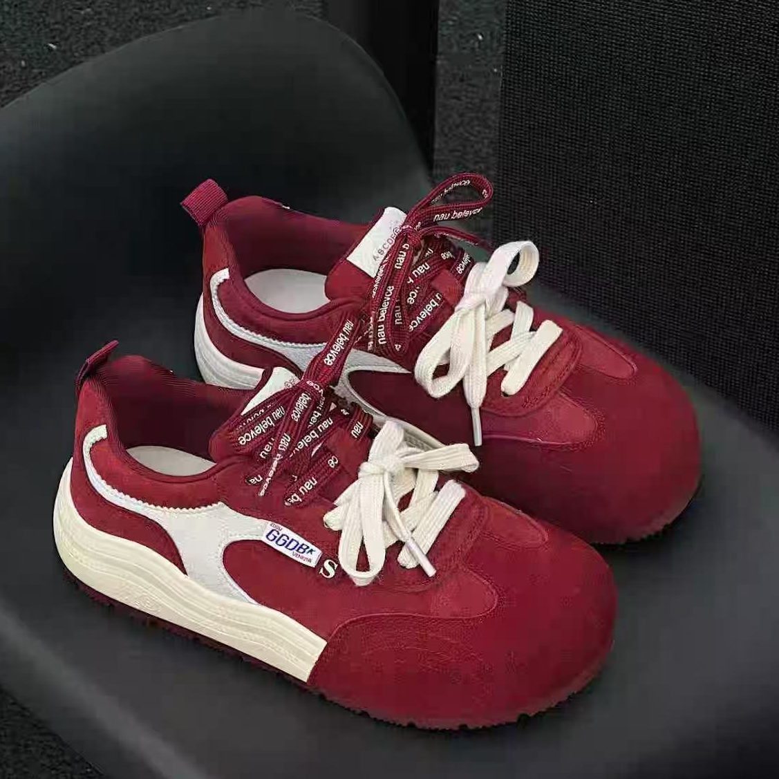 M612--129直播女鞋 ins风真皮厚底休闲鞋