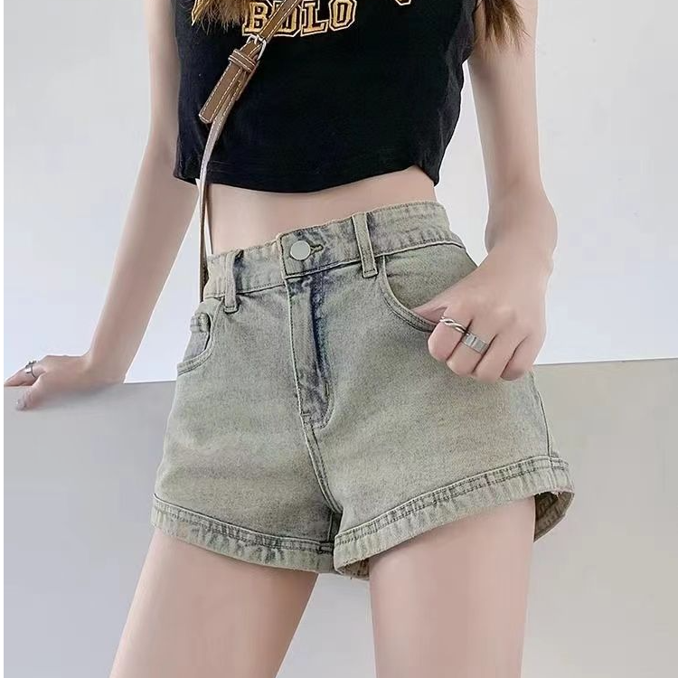 美式辣妹阔腿牛仔短裤女夏季新款做旧设计感高腰宽松显瘦a字热裤