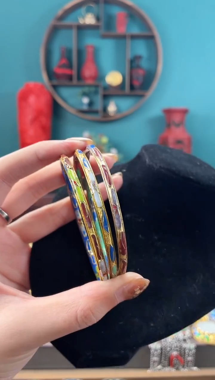 景泰蓝金地细镯子三个60-65