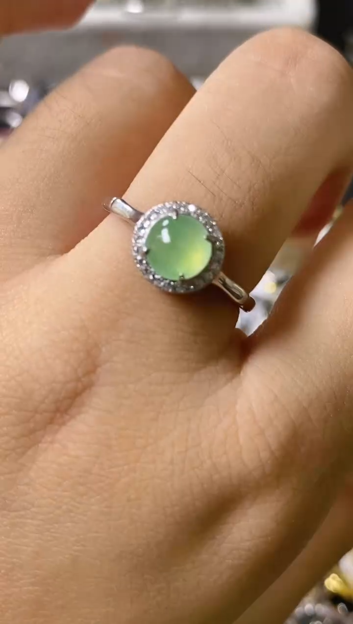 翡翠戒指银S925镶嵌百内无证书
