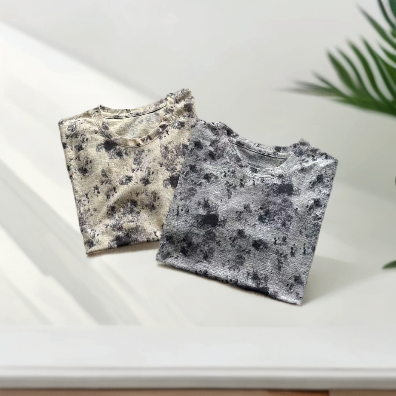 黑灰水墨画晕染短袖T恤轻薄打底衫春夏气质上衣洋气知性风衣服