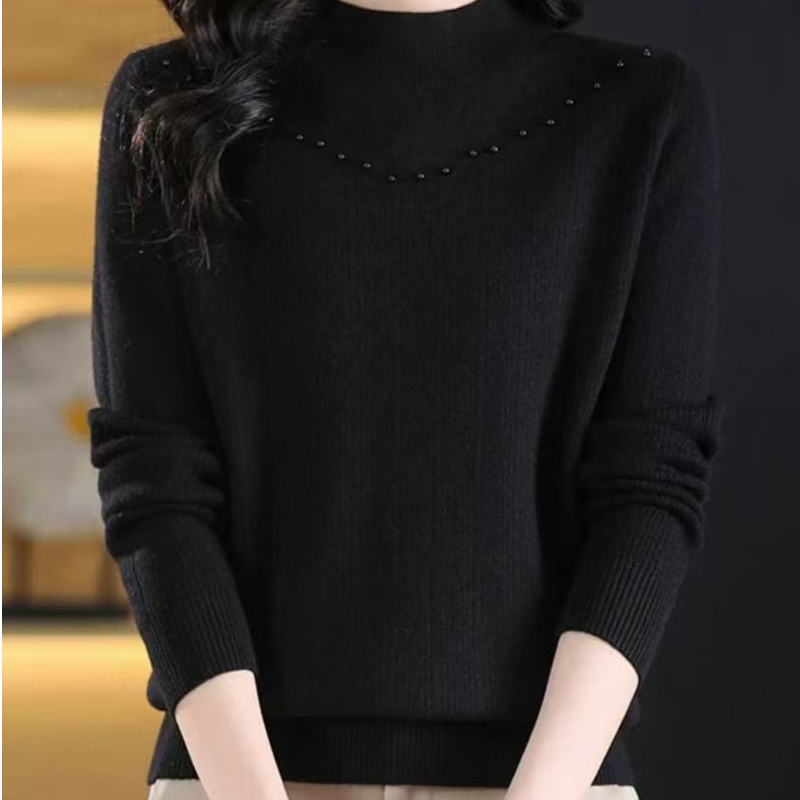 （清）半高领钉珠长袖针织衫-T47（实物以直播间为准）