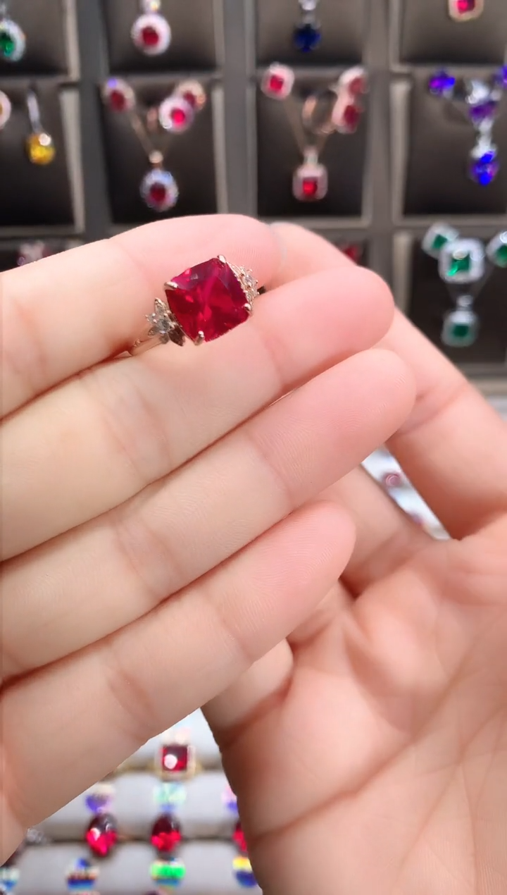 【闪购商品】红宝石戒指银S925镶嵌玫瑰金10