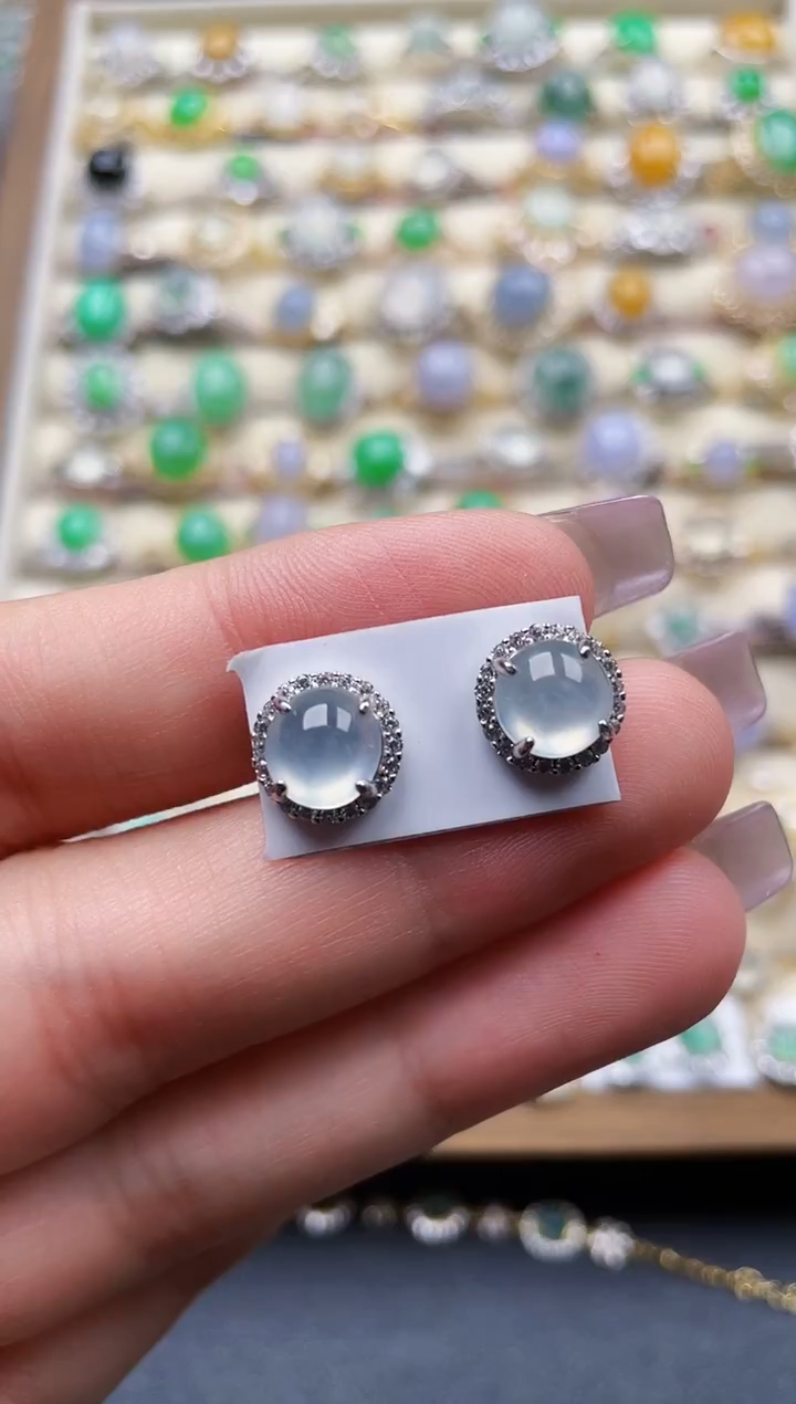 银S925镶嵌翡翠耳饰92