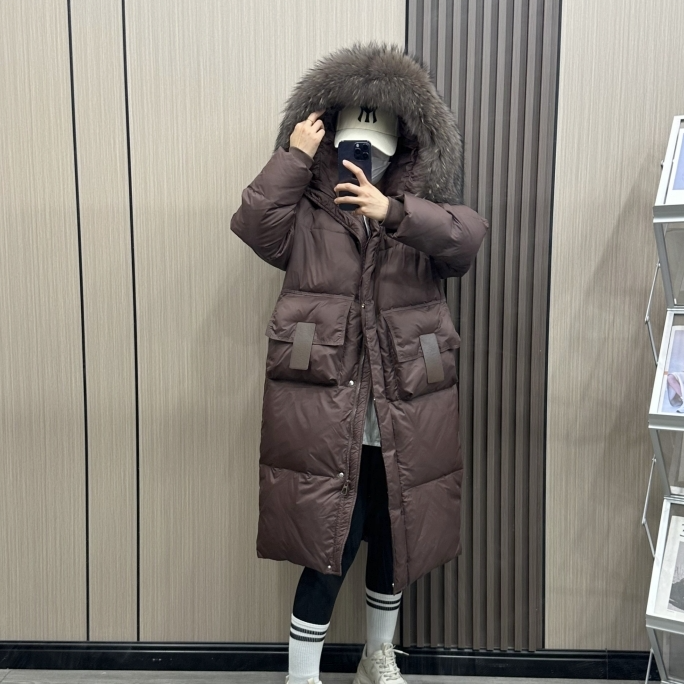 【大被子】大毛领中长款羽绒服女2025新款韩版时尚宽松连帽冬季外套