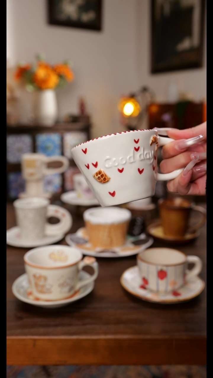 陶瓷便携款牛角包咖啡杯