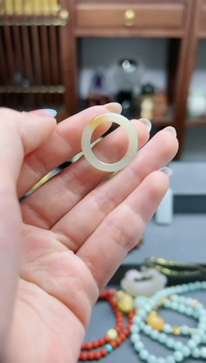 【闪购商品】和田玉指环未镶嵌糖白料指环15-16号*1 BDD