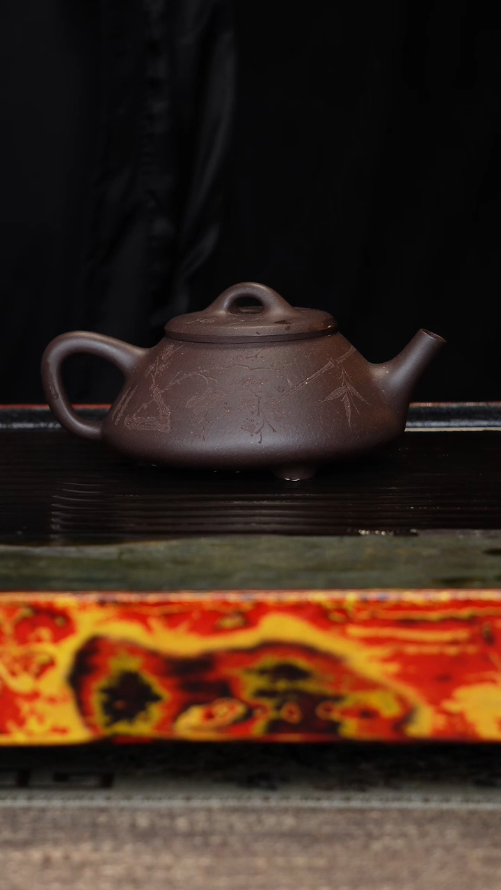 【闪购商品】紫砂茶壶任瓢天青刻绘半手工