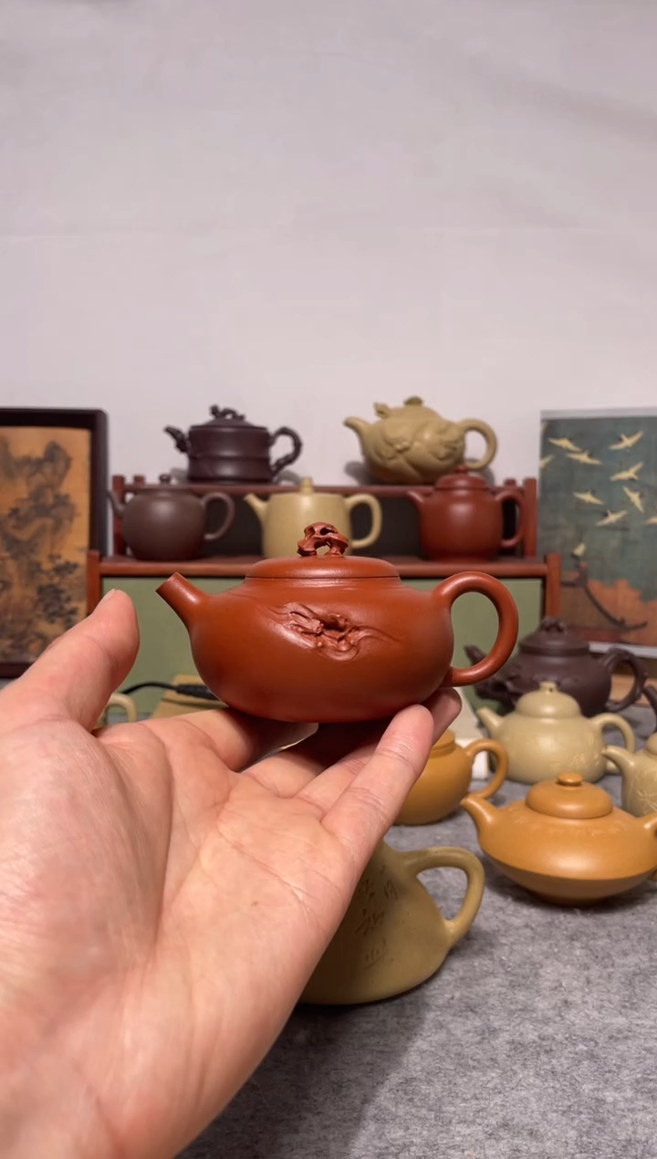 茶壶紫砂首发 小煤窑朱泥手工泥  太湖石扁圆壶130cc