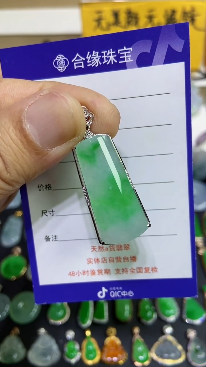 【闪购商品】翡翠颈饰18K金镶嵌无事牌