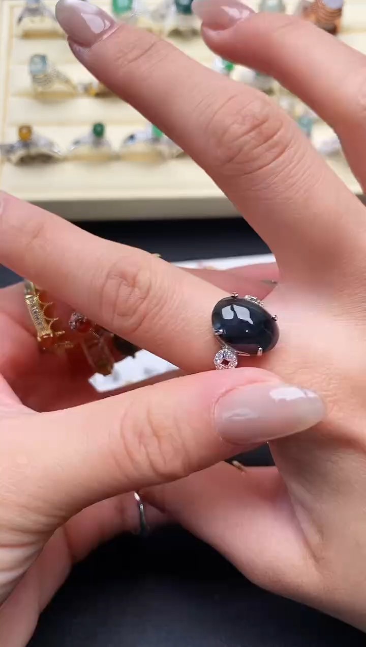 【闪购商品】翡翠戒指银S925镶嵌缅甸天然A货翡翠222  2-3