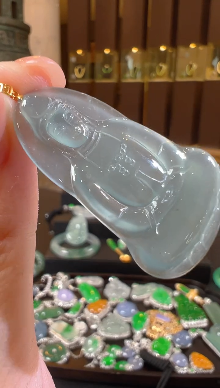 翡翠18K金镶嵌吊坠(不含链)天然A货翡翠YP01多样性发一