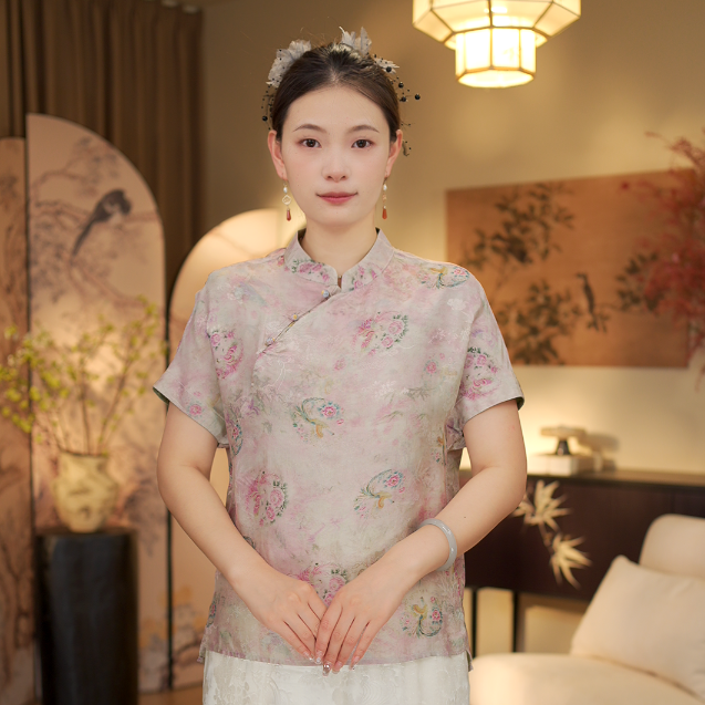 四时花开 超透气新款暗纹织花短袖8962