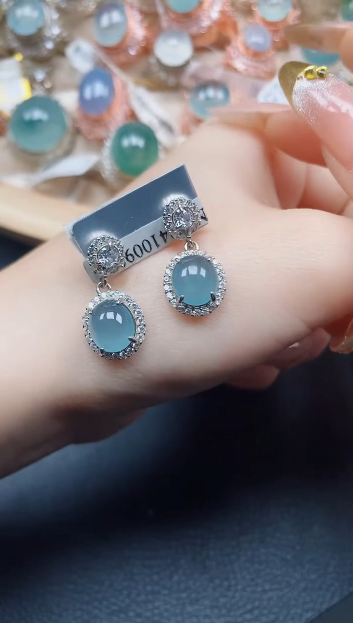 【闪购商品】翡翠耳饰银S925镶嵌翡翠