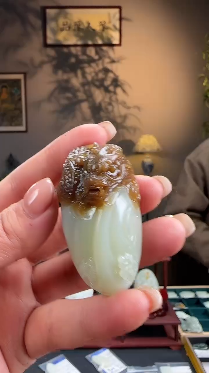 【闪购商品】和田玉吊坠未镶嵌糖玉龙c4449