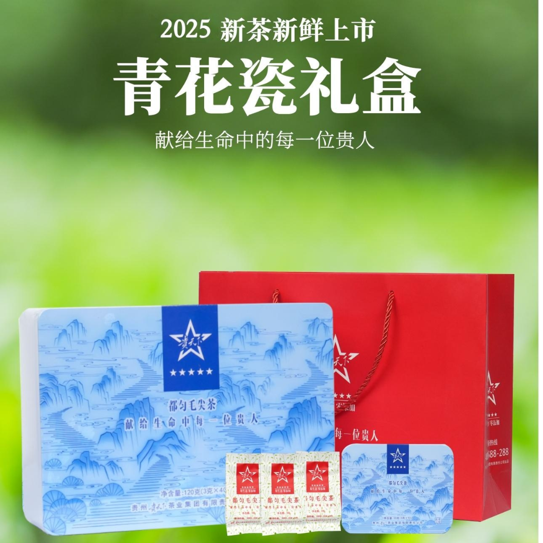 贵天下2025明前都匀毛尖特级茶叶高山云雾绿茶青花瓷礼盒120g装