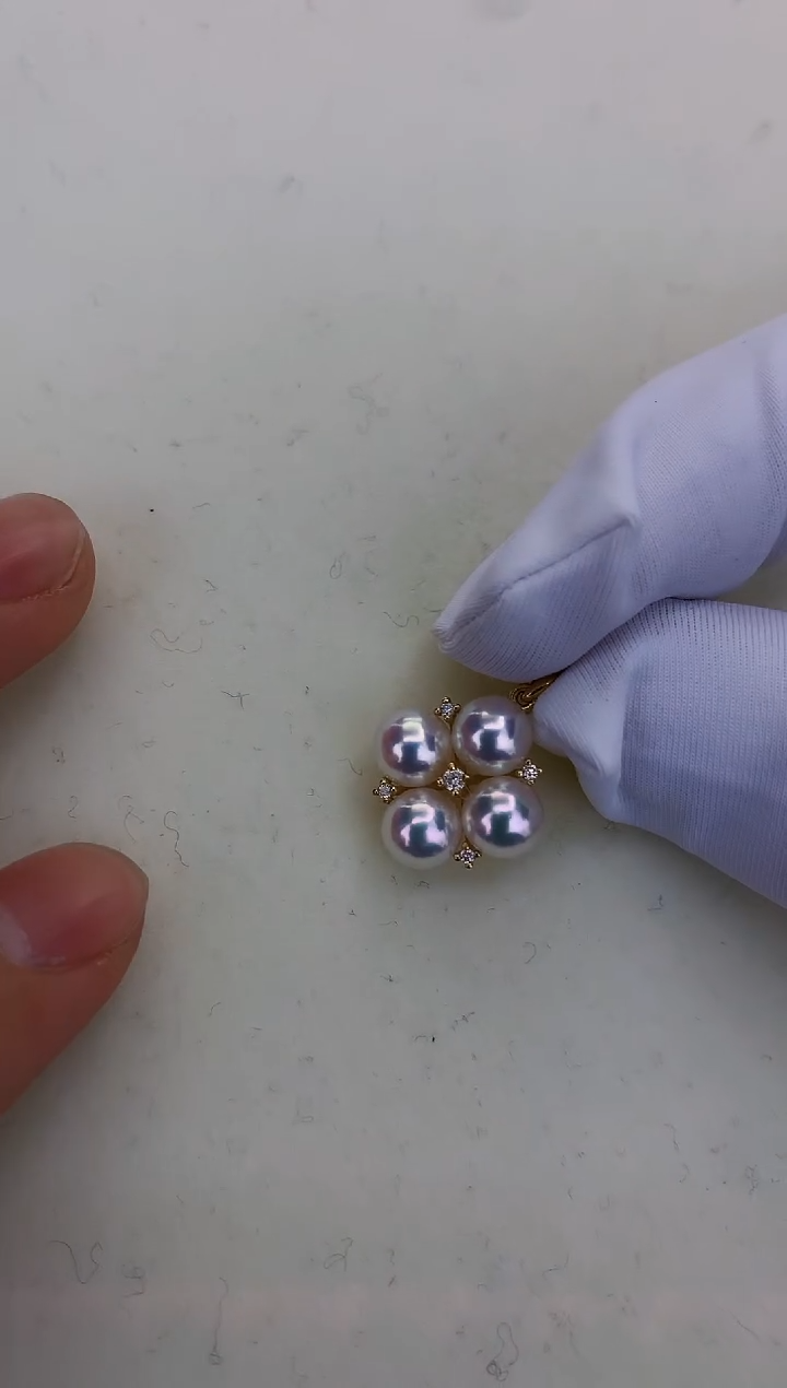 18K金镶嵌DA海水珍珠 GD170 5-6 钻石四叶草吊坠赠银链