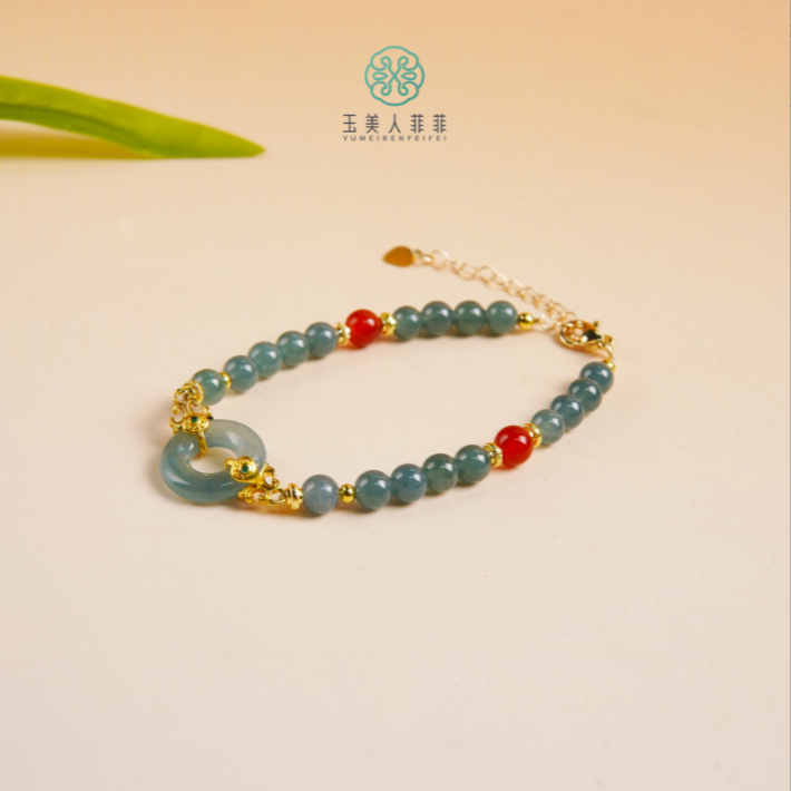 石惑珠宝%翡翠单圈圆珠手串约5mm+