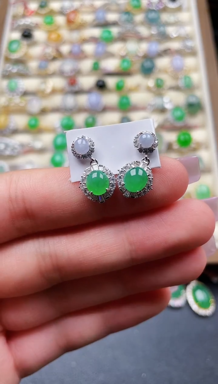 银S925镶嵌翡翠耳饰127