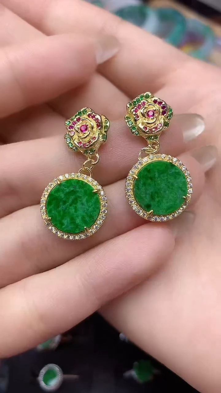 【闪购商品】翡翠耳饰银S925镶嵌耳饰