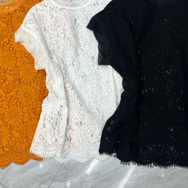 【红红家】夏季新款欧货设计款蕾丝钩花气质宽松百搭上衣