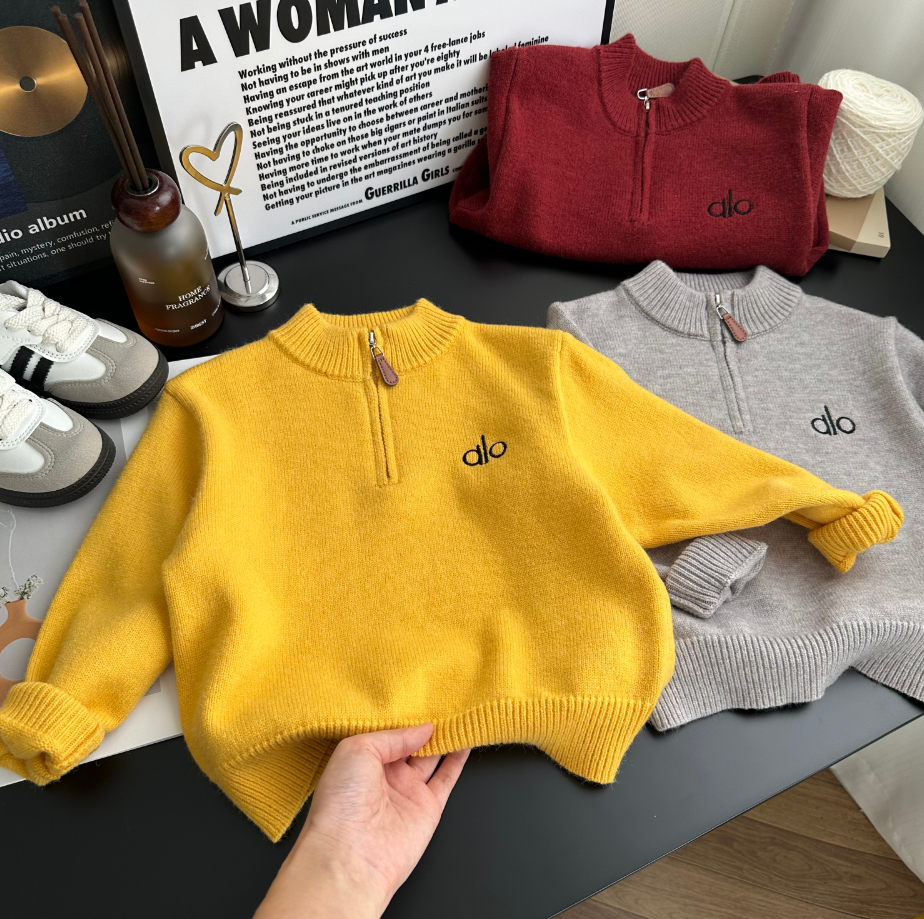 2025秋冬半拉链男女童圆领针织衫毛衣儿童厚款套头