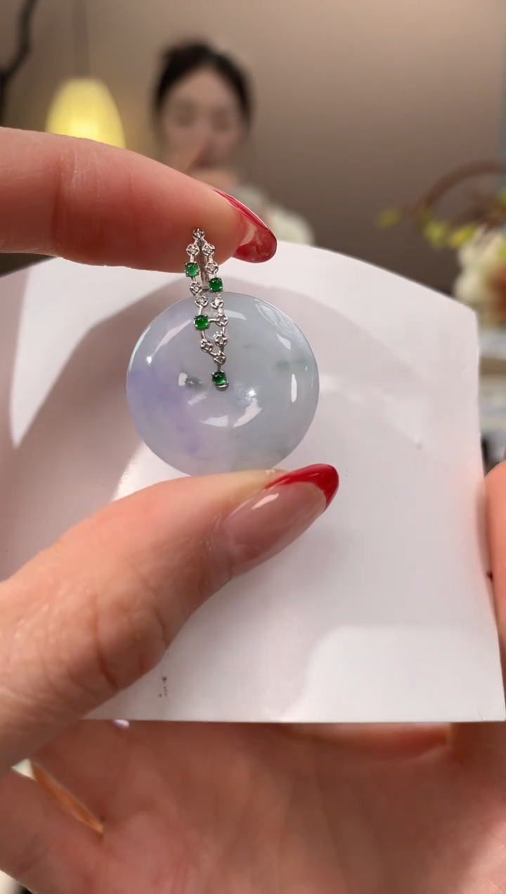 【闪购商品】翡翠颈饰18K金镶嵌天然缅甸a货翡翠