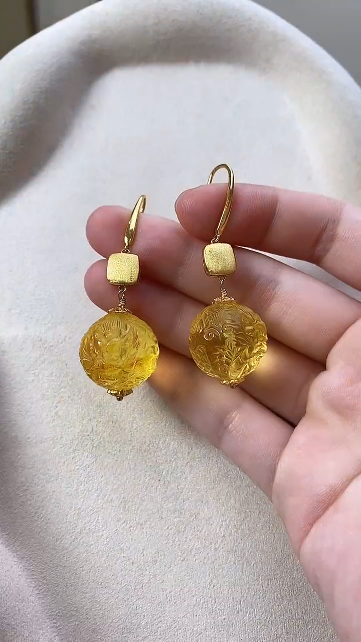 琥珀未镶嵌耳饰耳环