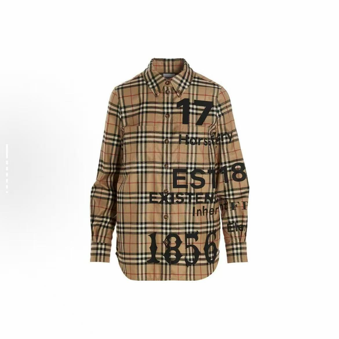 未使用 BURBERRY/博柏利 字母印花翻领单排扣长袖衬衫 8058101/bm